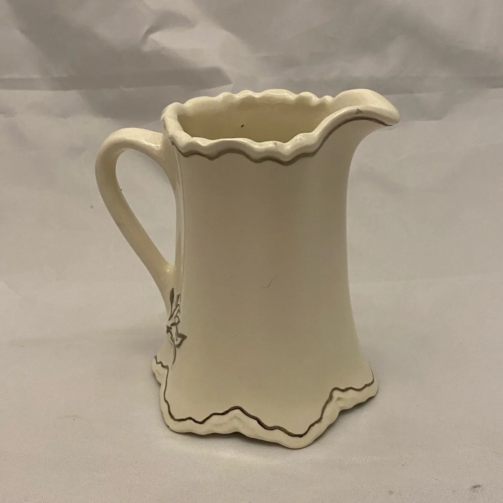 Small Pitcher Hand-painted Silver-trimmed Ivory, Ceramic, Vintage